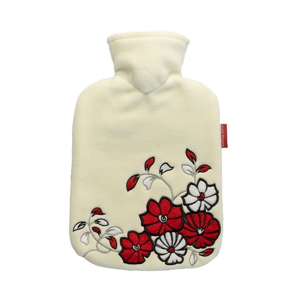 Wärmflasche Klassik 1,8 l mit Fleecebezug creme Blumenornament 1 St