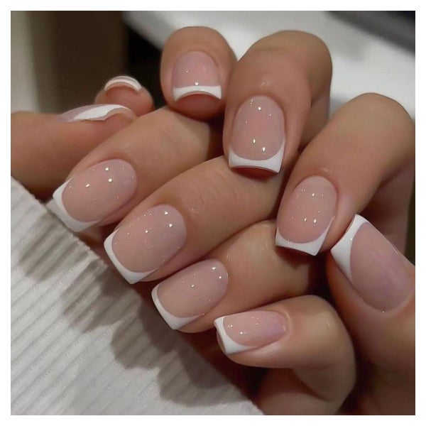 Press On Nails Kurz Eckig 24 Stück Nude Kleber Rosaweiß 1 St