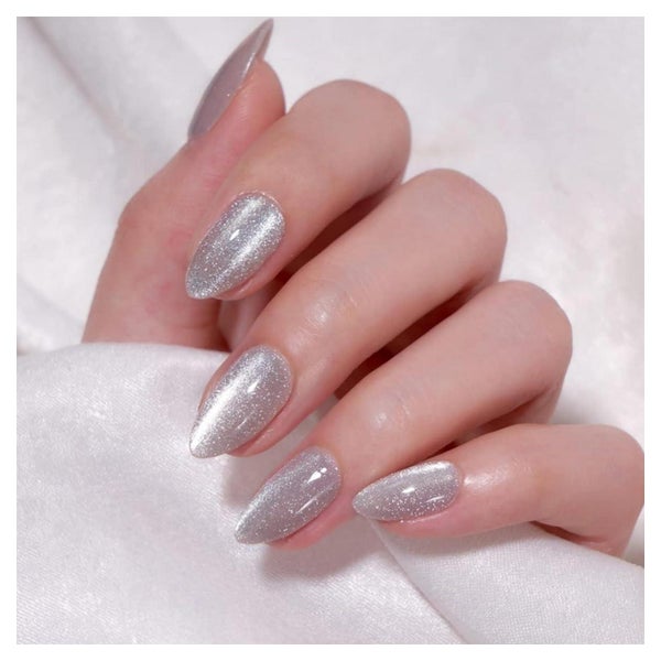 Kunstnägel 24 Stück Silber Glitter Mandel Kurz 8Silvery&amp; 1 St