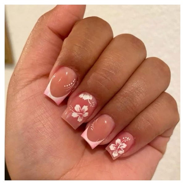 Falsche Nägel Press On Pink Eckig Kurz Full Cover 24 Weiße B 1 St