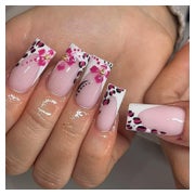 Kunstnägel Lang Square Rosa Leopard Blumen Nagelkleber AKB32 1 St