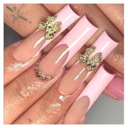 Fake Nails Square French Nude 3D Schleife Diamant Y2K LO-B7 1 St