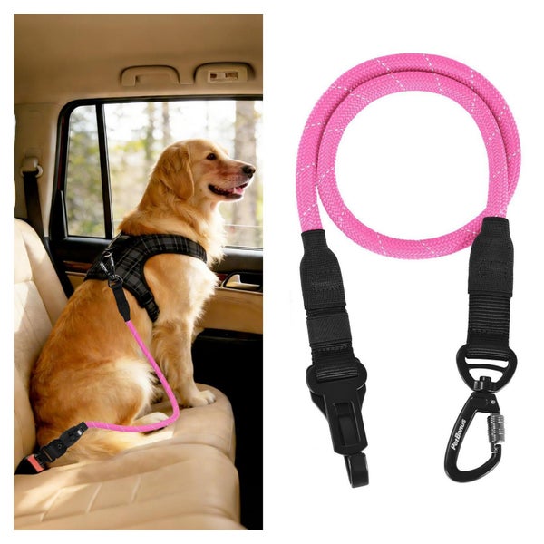 Hunde Sicherheitsgurt Auto Anschnallgurt Karabiner Seil Rosa 1 St