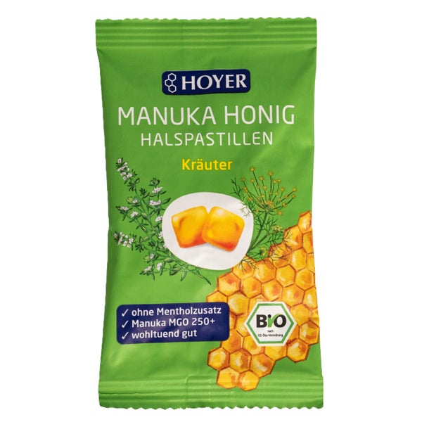 Hoyer Manuka Honig Halspastillen Kräuter Mgo 250+ 30 g