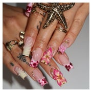 Press on Nails Lang Square Rosa French 3D Blumen Perle BL33 1 St