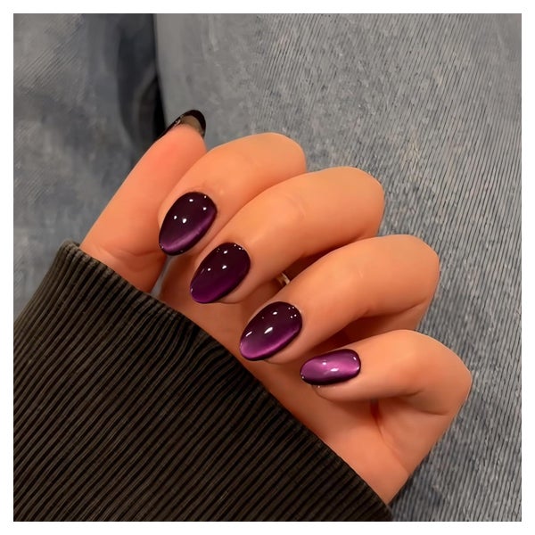 Press On Nails Gel Kurz Mandel Oval Cat Eye Chrome Set Schwa 1 St