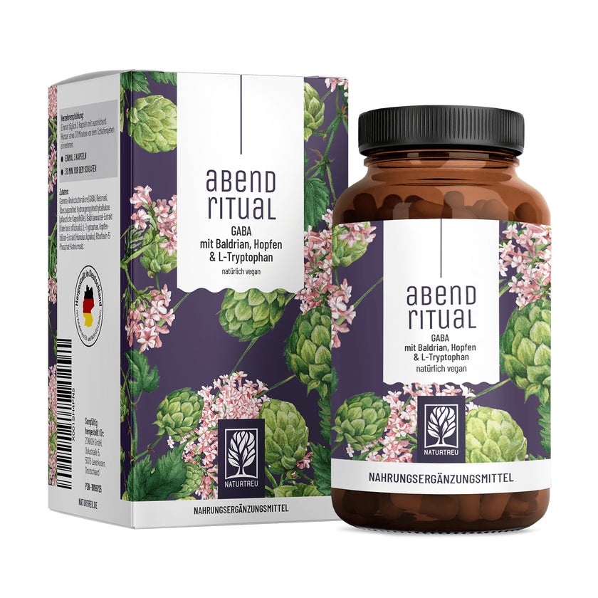GABA mit Baldrian, Hopfen & L-Tryptophan - ABENDRITUAL - 180 vegane Kapseln - NATURTREU® 2 x 90  St