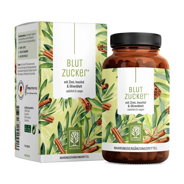 Blutzucker Komplex mit Ceylon-Zimt, Myo-Inositol, Chrom, Zink & Olivenblatt - BLUTZUCKER - 90 vegane Kapseln - NATURTREU® 90 St