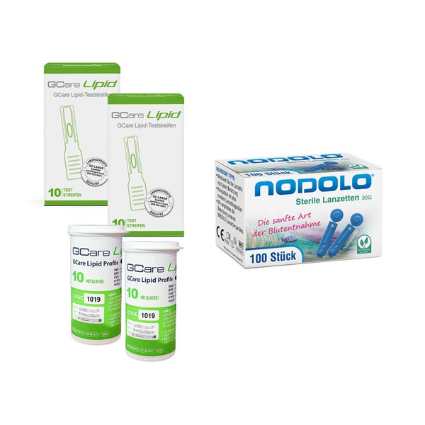 Gcare LIPID Gesamtcholesterin Teststeifen 20 St + 100 Lanz 20 St