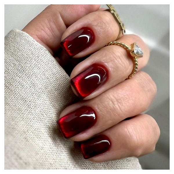 Kunstnägel Cateye Burgundy Eckig French Square 2 burgundy&am 1 St