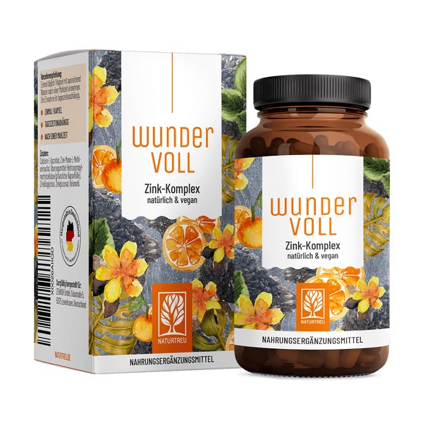Zink Kapseln hochdosiert - Komplex aus drei Zinkformen - WUNDERVOLL - 90 vegane Kapseln - NATURTREU® 90 St