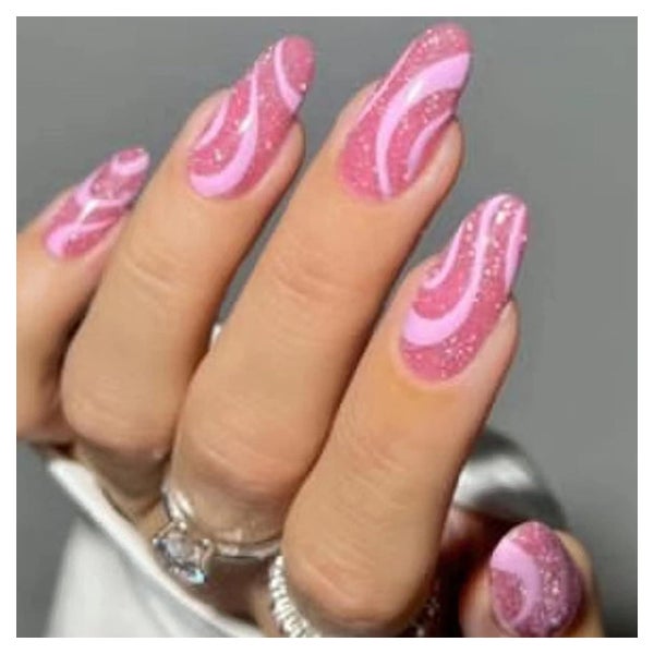 24 Mandel Nägel Rosa French Glitzer Acryl Fingernägel Fake N 1 St