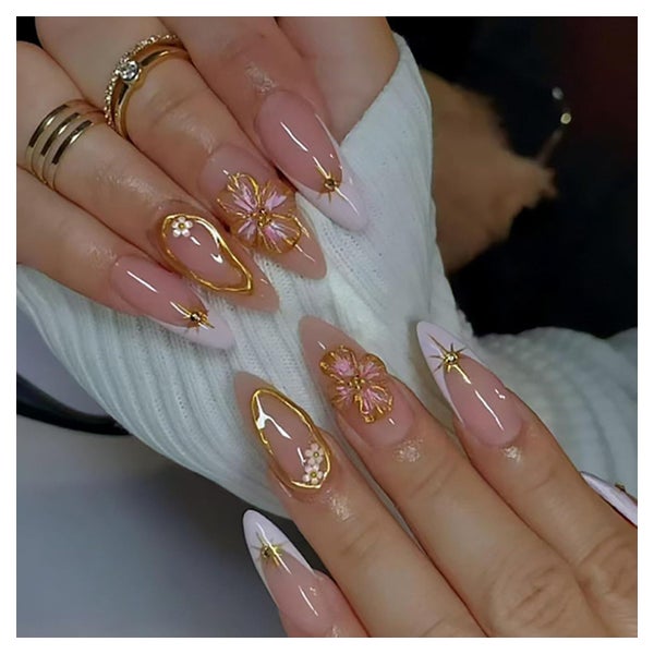 Kunstnägel 24 Stück Aufkleben Stiletto Acryl French Rosa 3D 1 St