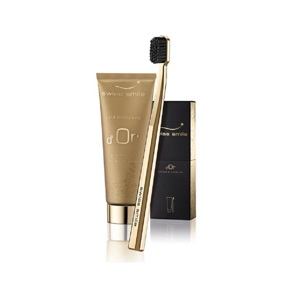 Swiss Smile Set aus Gold Zahngel 75 ml & vergoldeter Zahnbürste 75 ml