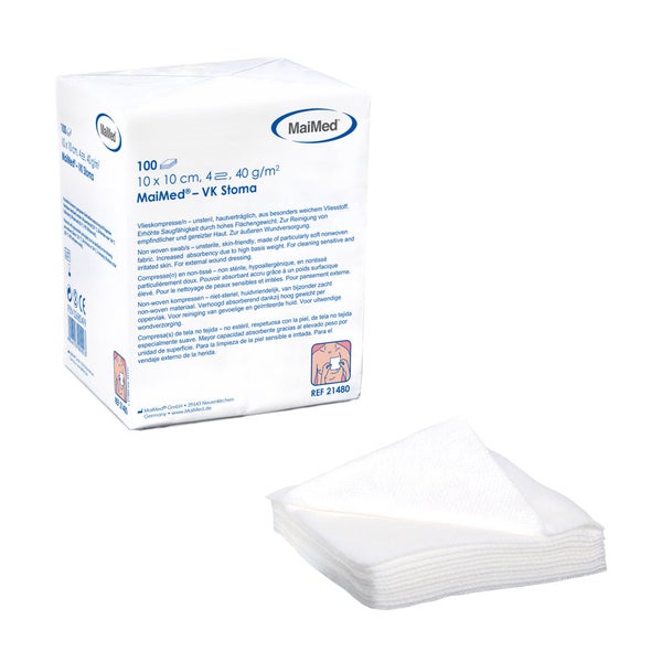 MaiMed VK Stoma Vlieskompressen 10 x 10 cm, 4-fach, 40 g/m², unsteril 20x100 St