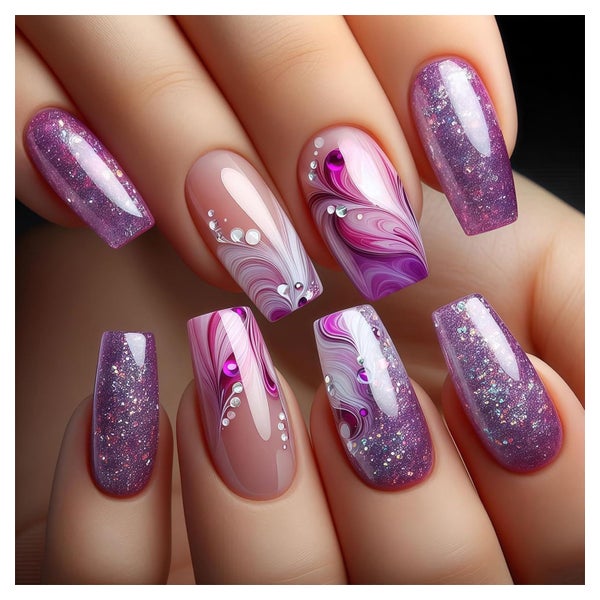 Kunstnägel 24 Eckig Lila Strass Farbverlauf Gellook Lila Lin 1 St