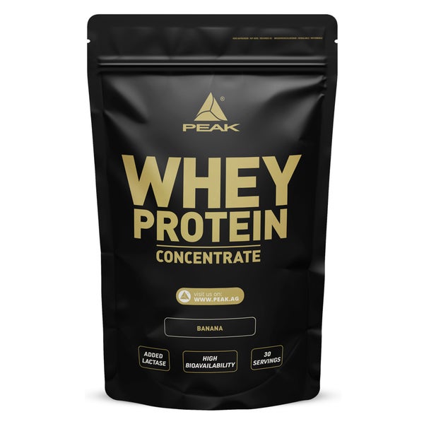 PEAK Whey Protein Concentrat - 900g - Geschmack Banana I 30 Portionen I Proteinquelle: ultrafiltriertes Molkenprotein I ohne Zuckerzusatz I reich an EAAs I zum Muskelaufbau