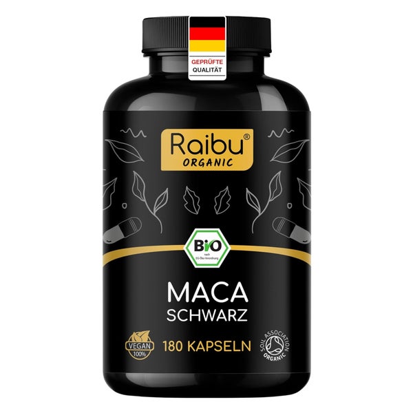 BIO Maca Schwarz Kapseln Hochdosiert, mit Vit C - RAIBU 180 St