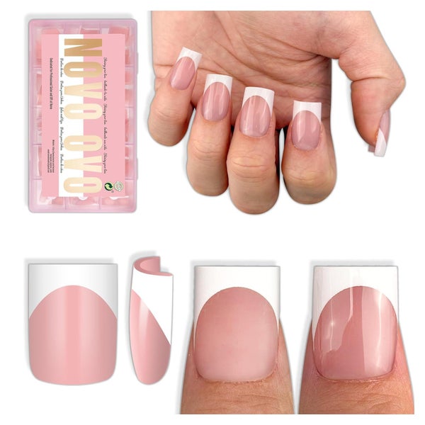 Press On Short Sharp Square Nail Tips White French Tip Baby 1 St