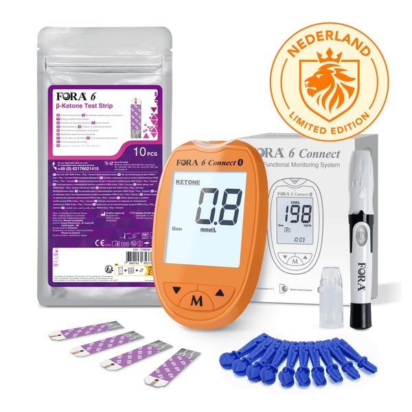 FORA 6 Connect Ketonmessgerät Starter Kit – Sonderausgabe (Orange) – mg/dl + 10 Teststreifen 1 St