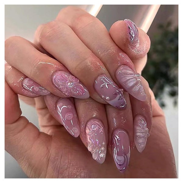 Kunstnägel Acrylnägel 3D French Pink Charms Mandel Blumen Pe 1 St