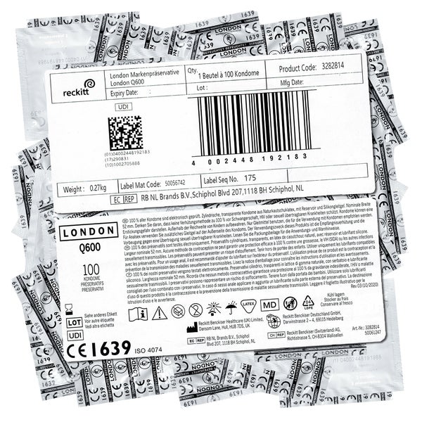 Q600 – 100 Profi Kondome, 52 mm, zylindrisch, befeuchtet (100 Kondome) 100 St