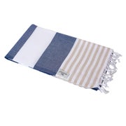 Hamamtuch TOMMY blau beige weiß gestreift, leicht & stylish, 100% Baumwolle, 100 x 180 cm 1 St