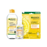 Produktabbildung: Garnier Pflegeset für das Gesicht, Mit Mizellen Reinigungswasser, Vitamin C Serum und Tuchmaske 375 ml