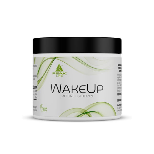 PEAK WakeUp - 60 Kapseln I 30 Portionen I 100 mg Koffein + 100 mg L-Theanin aus Grüntee Extrakt pro Kapsel I als Wachmacher für Energie & Konzentration und Kaffee-Ersatz 48 g