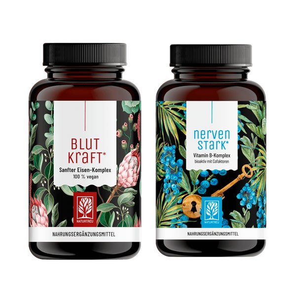 Blutkraft-Nervenstark-Paket: Eisen & B Vitamine in einem veganen Bundle - BLUTKRAFT & NERVENSTARK - NATURTREU®  g