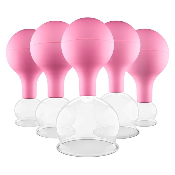 Pulox Schröpfgläser Set aus Echtglas - 5x Schröpfglas mit Saugball, verschiedene Größen in Pink 5 St