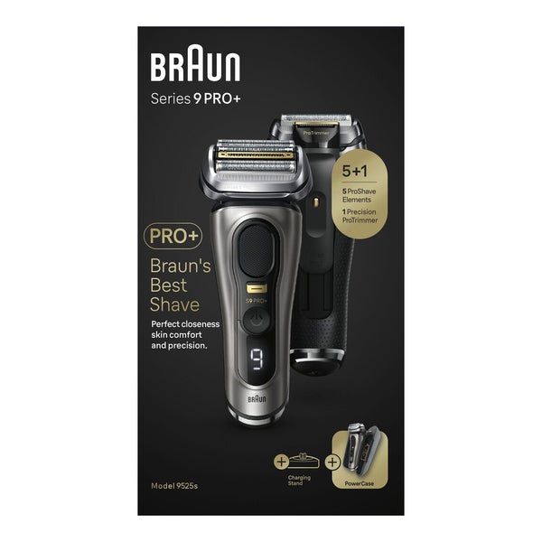 Braun Series 9 Pro+ Elektrorasierer, Rasierer-Ladeetui (PowerCase), Wet & Dry, 9525s, Edelmetall 1 St