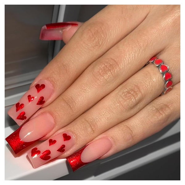 Kunstnägel Press On Nails Squoval Kurz Rote 1 g (1er Pack) R 1 St