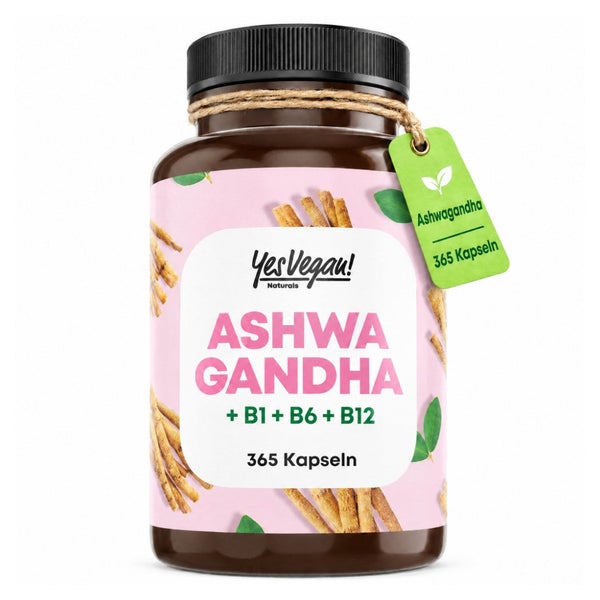Ashwagandha Kapseln 1200 mg Wurzelpulver mit B1, B6, B12 365 St