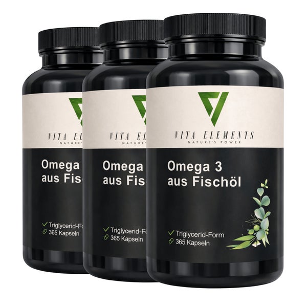 Vita Elements Omega 3 aus Fischöl Kapseln 3er Set 365 St