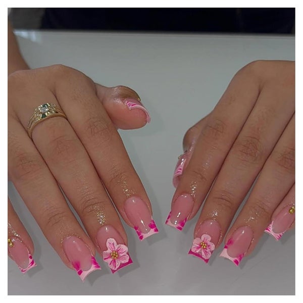 Künstliche Nägel 24 3D Blumen Press On Nails Nagelfeile Desi 1 St