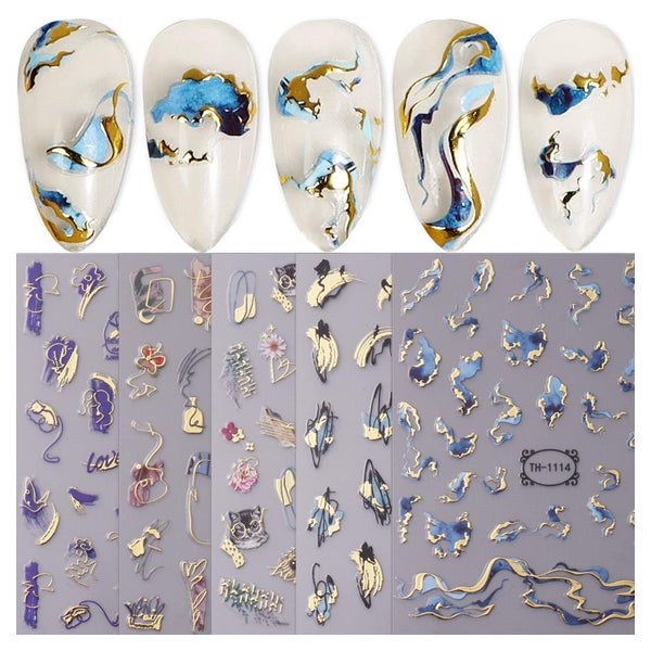 Nagelsticker Marmor Selbstklebend Französischer Tip 8 Blatt 1 St