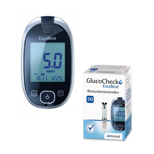 GlucoCheck Excellent Mess-Set (mmol/L) zur Blutzuckerkontrolle mit 60 Streifen 1 St