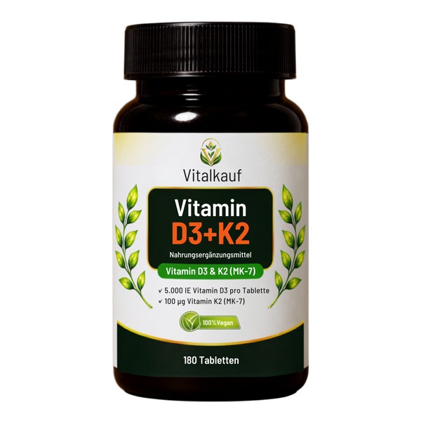 Vitalkauf Vitamin D3 5000 I.E. + K2 (MK-7) 100 µg Vegan 180 St