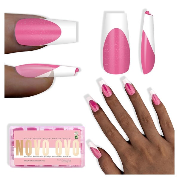 Nagelspitzen Press on Medium Coffin White French Tip ROSE PI 1 St