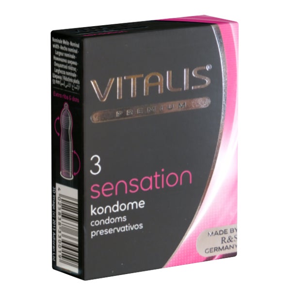 Sensation Kondome 3er – mit Rippen & Noppen, stimulierend (3 Kondome) 3 St