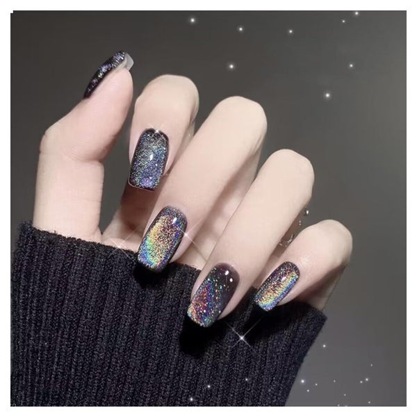 24 Glitzernde Schwarze Press On Nägel Kurz Quadratisch Bunt 1 St