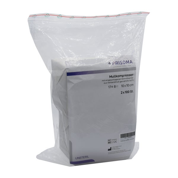 Mullkompressen Prisoma 10x10 cm unsteril 2X100 St