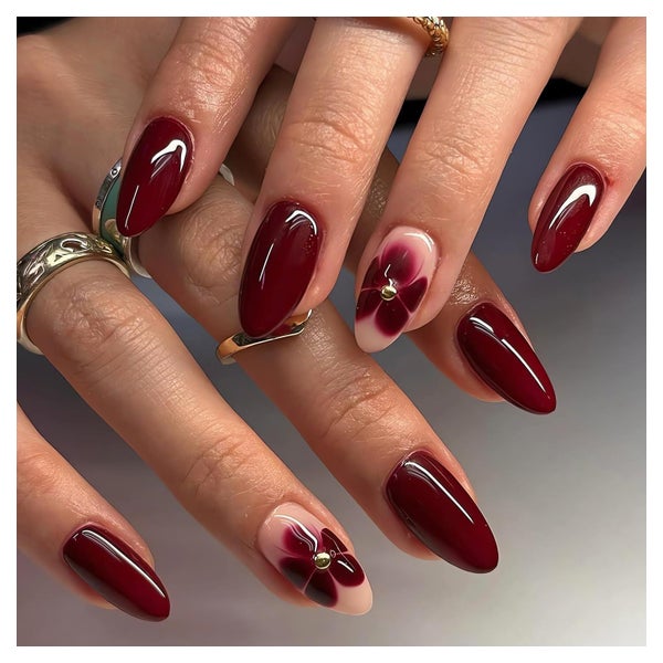 Nagelspitze 24-teilige Press on Nails Almond Form Rote Blume 1 St