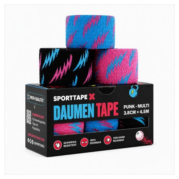 SPORTTAPEHook Grip Daumentape – 3 Rollen - 3,8 cm x 4,9 Gemischt 3 St