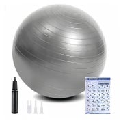 flintronic Gymnastikball 65cm Grau - Anti-Burst, mit Fußpumpe für Yoga, Pilates