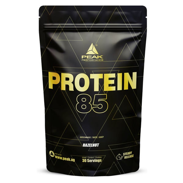PEAK Protein 85 - 900g - Geschmack Hazelnut I 30 Portionen I Pulver I Mehrkomponentenprotein I Proteinquelle: Sojaprotein, Casein, Weizenprotein I Vitaminzusatz 900 g