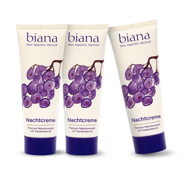 biana Nachtcreme – Premium Naturkosmetik mit Traubenkernöl OPC 3x75 ml