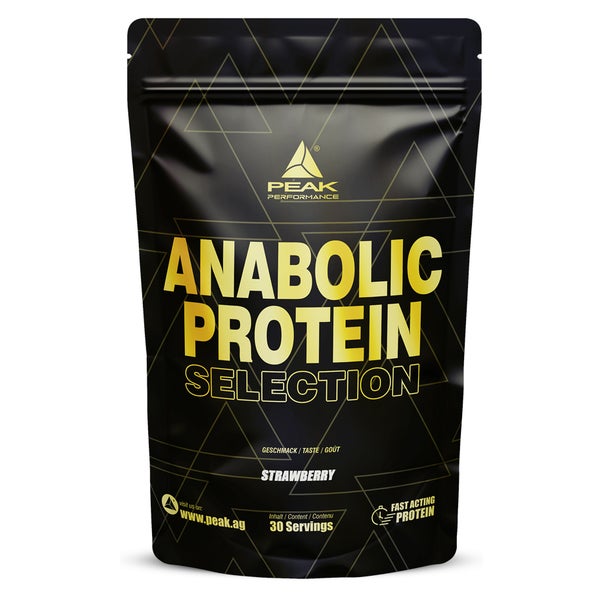 PEAK Anabolic Protein Selection 900g - Geschmack Strawberry I 30 Portionen I Mehrkomponenten Protein mit Whey Isolat, Konzentrat, Hydrolysat & Sojaprotein-Isolat I L-Leucin I Muskelaufbau 900 g
