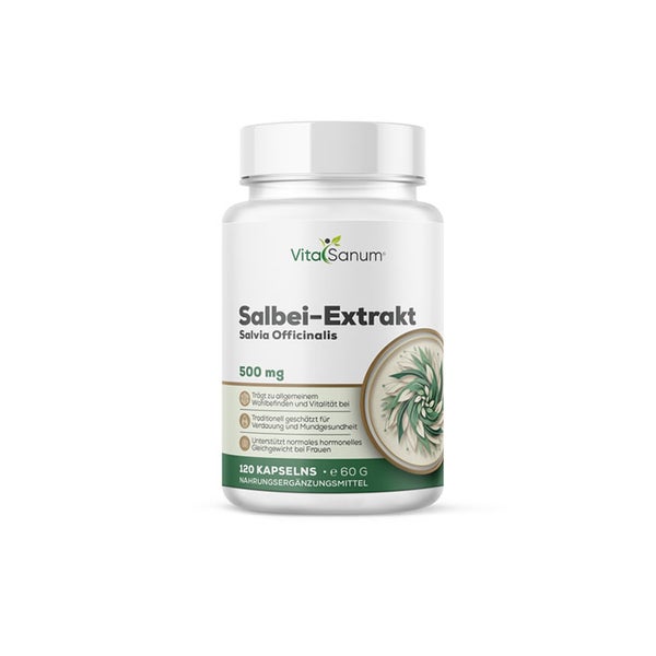 VitaSanum® – Salbei-Extrakt (Salvia officinalis) – 1000 mg Tagesportion – 120 vegane Kapseln 120 St